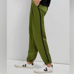 Anthropologie green silk and velvet pants